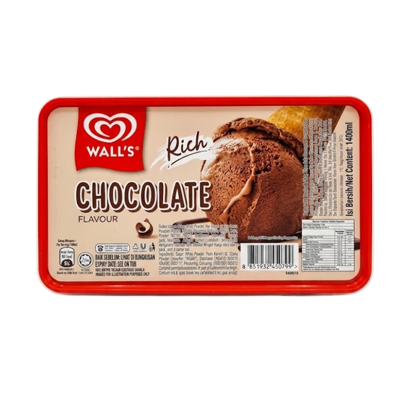 Wall's 3 in 1 Chocolate Ice Cream Tub 1.4L