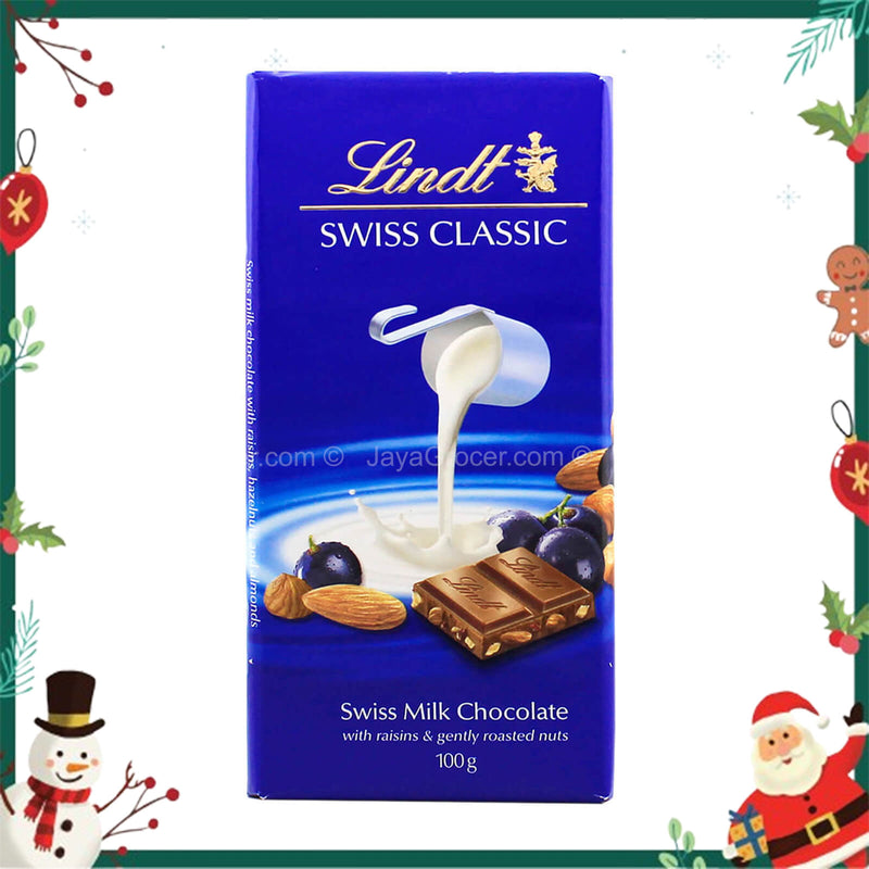 Lindt Swiss Classic Swiss Milk Chocolate Raisins And Roasted Nuts 100g