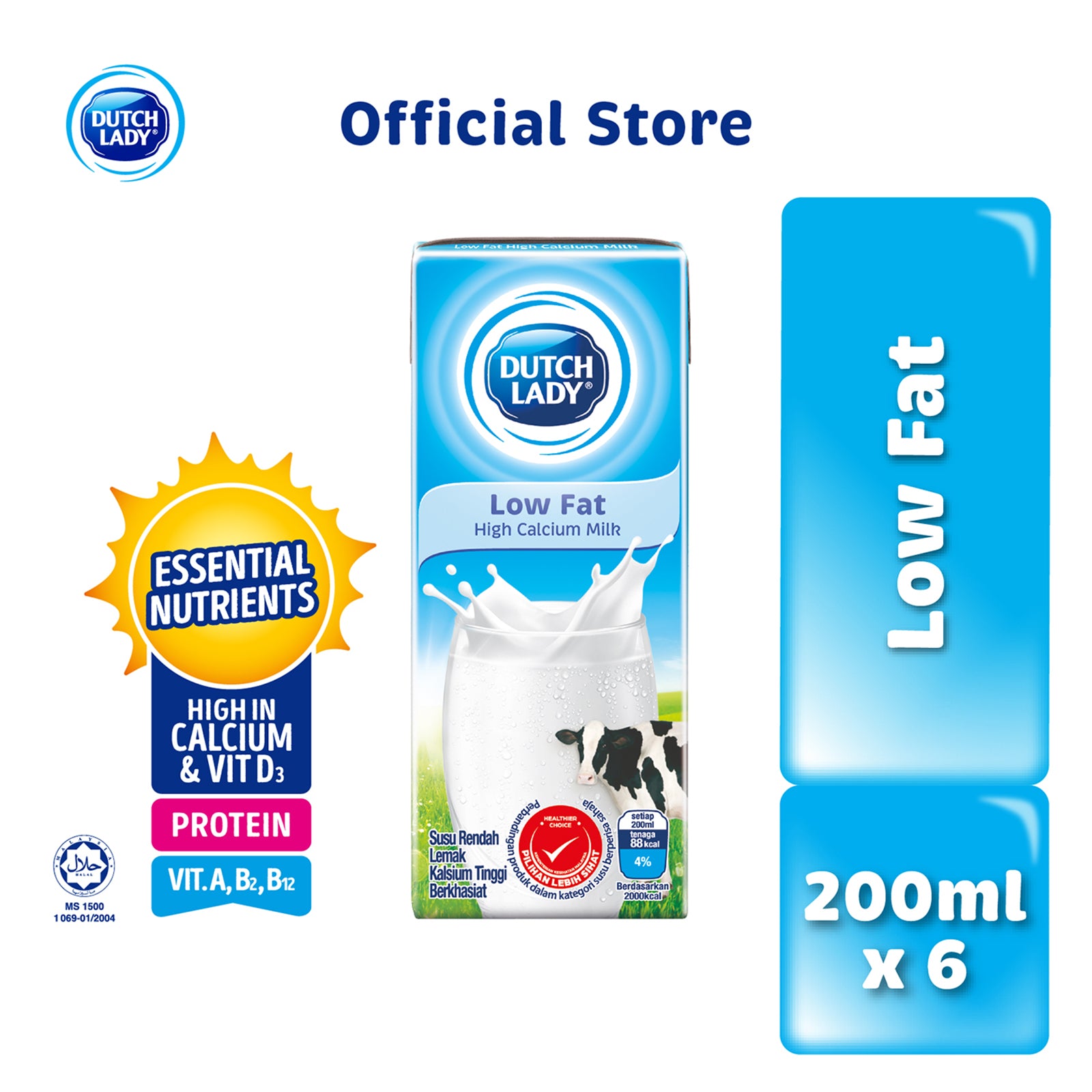 Dutch Lady UHT Low Fat Milk 200ml x 6