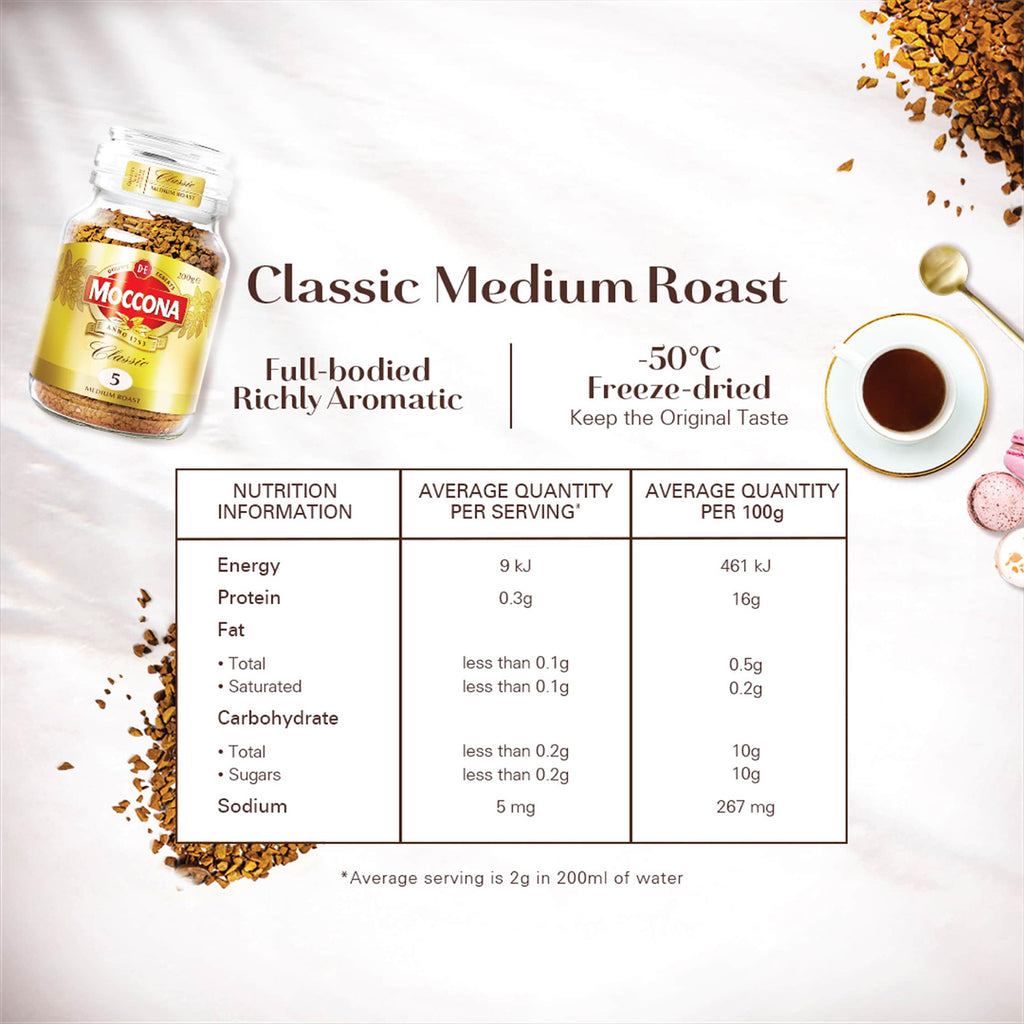 Moccona Classic Medium Roast Intensity 5 Freeze Dried Instant Coffee 200g