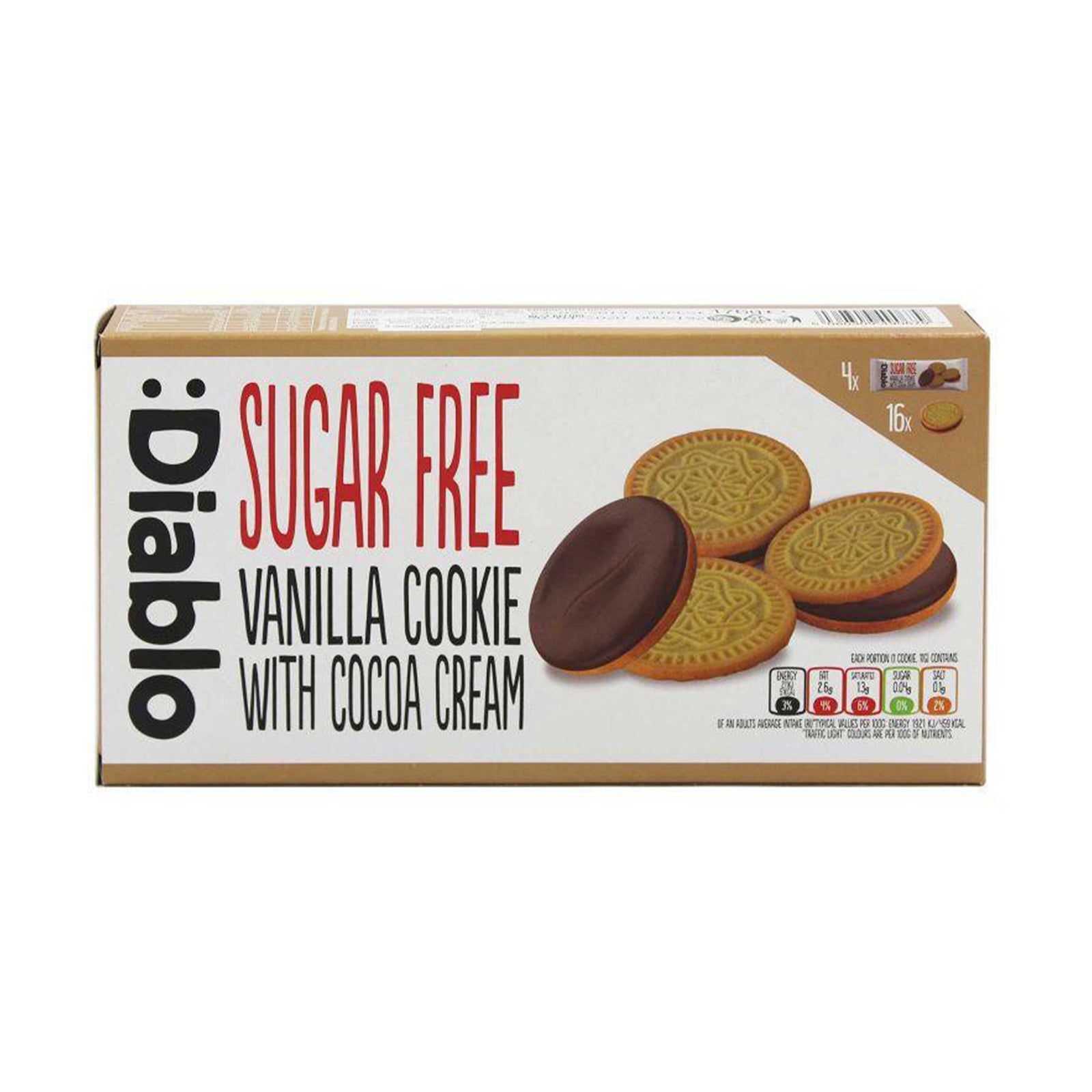 Diablo Sugar Free Vanilla Sandwich Cookies with Cocoa Cream 176g
