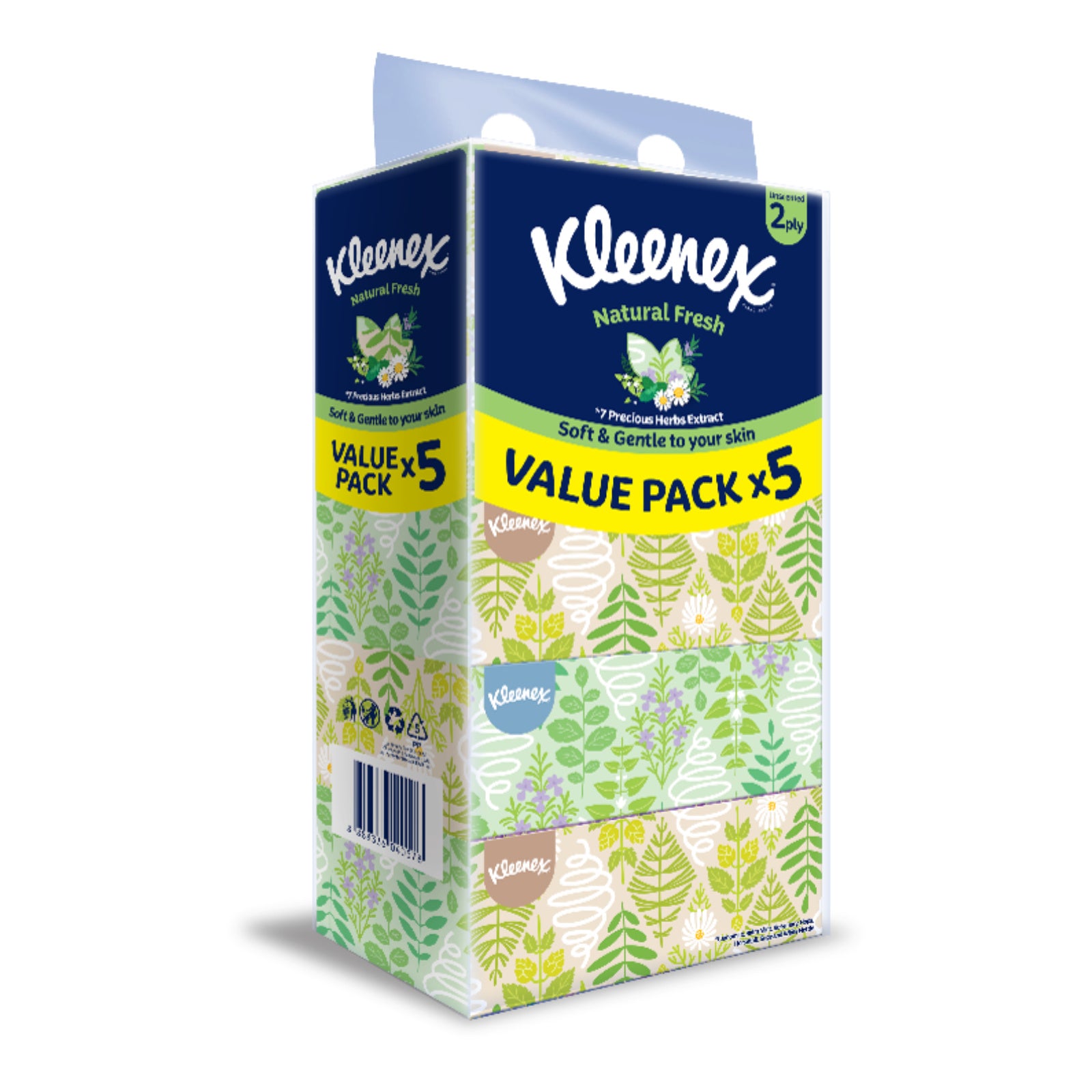 Kleenex Natural Box Facial Tissue 2Ply 120sheets x 5