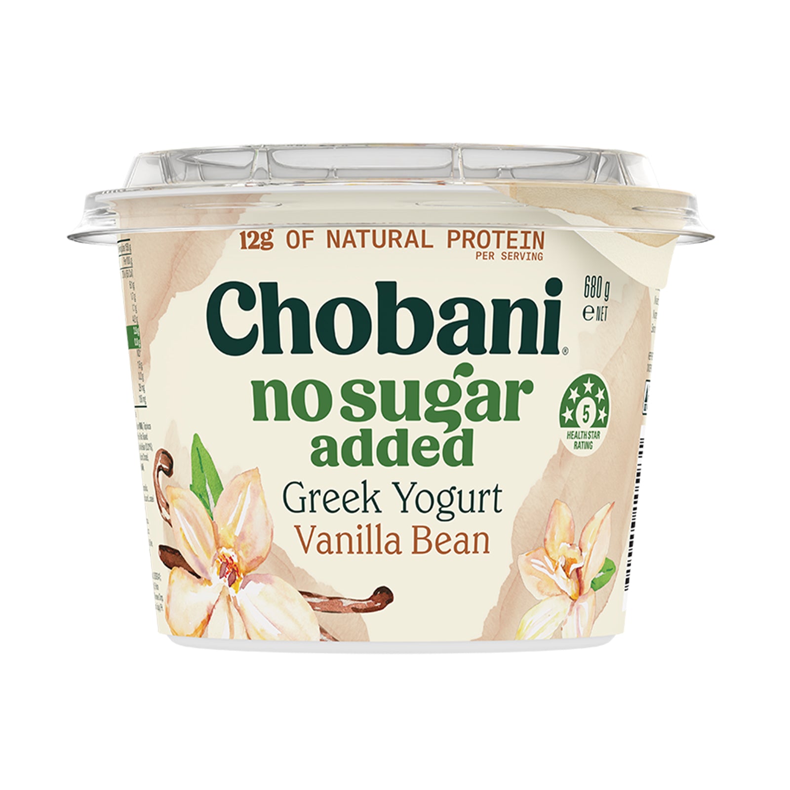 Chobani No Sugar Added Greek Yogurt Vanilla Bean 680g