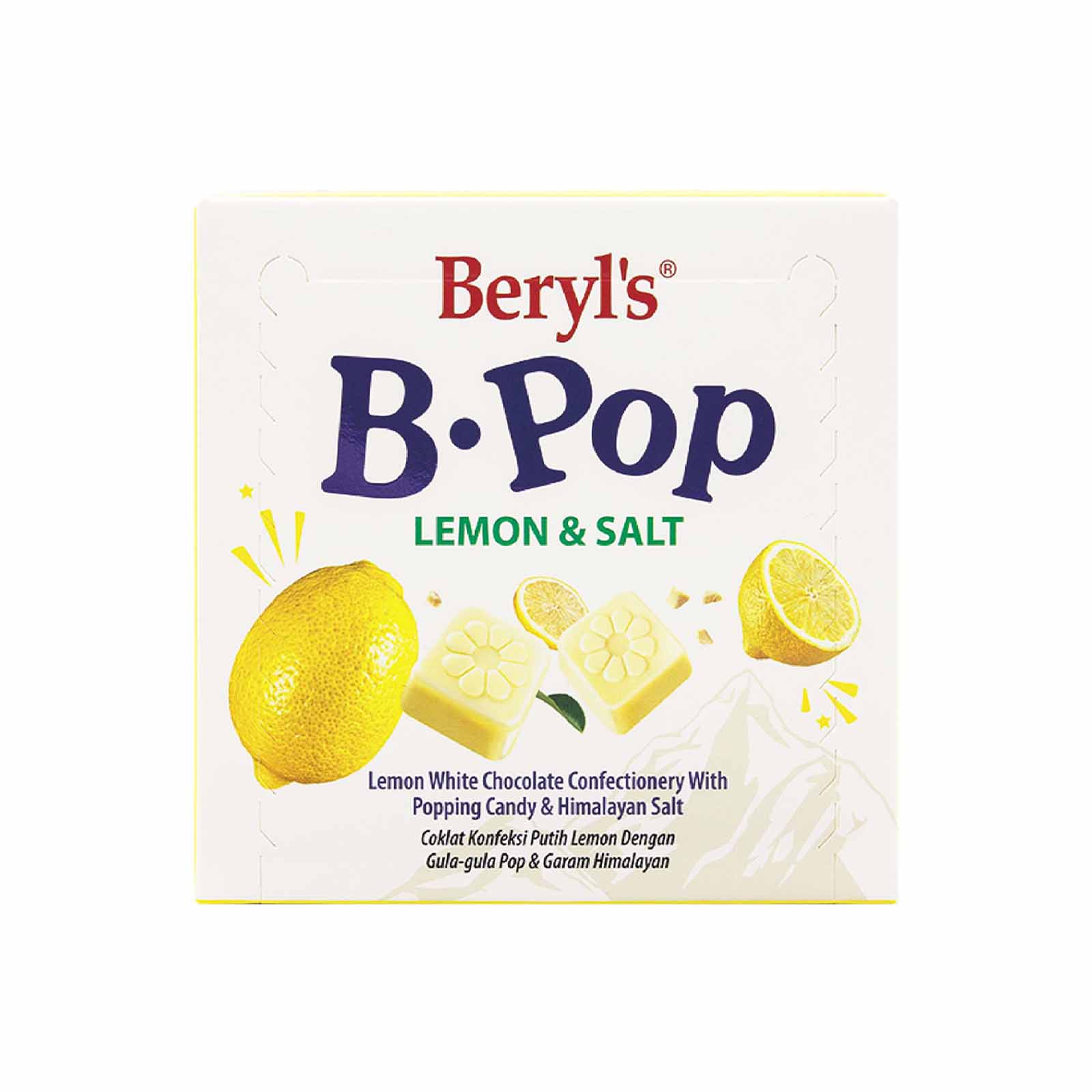 Beryls B.Pop Lemon White Chocolate with Popping Candy and Himalayan Salt 50g