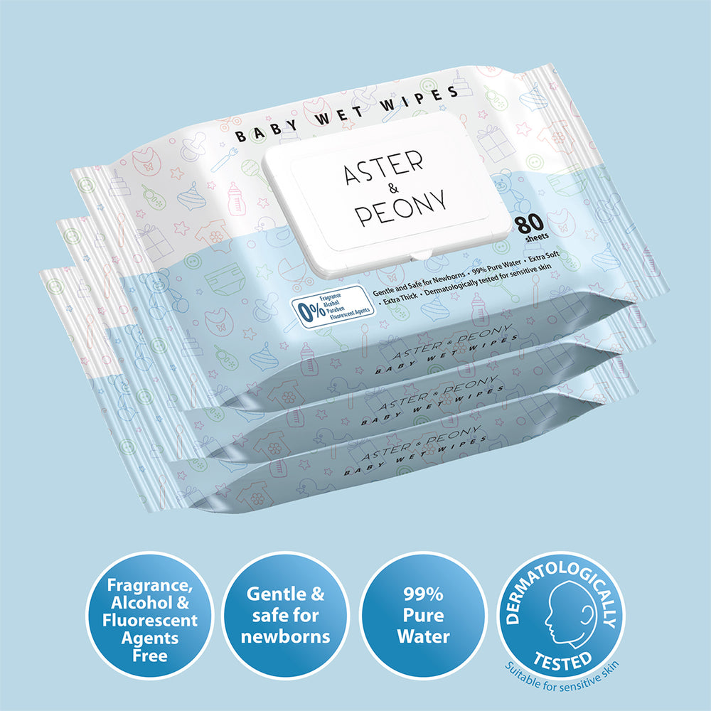 Aster & Peony Baby Wet Wipes 80 sheets x 3