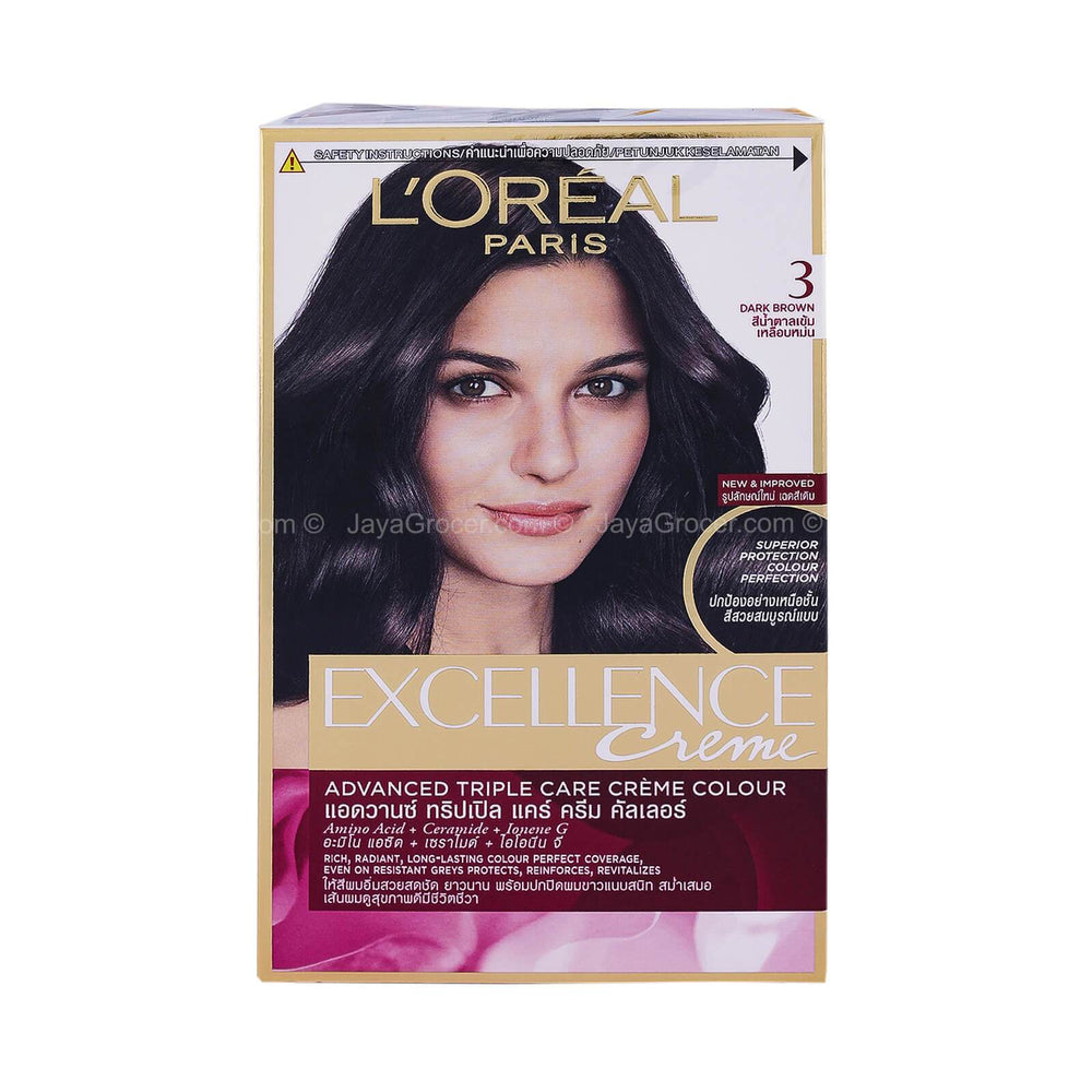 LÃ¢â‚¬â„¢ Oreal Paris Excellence CrÃƒÂ¨me 3 Dark Brown Hair Colour 1unit