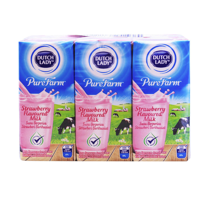 Dutch Lady Pure Farm Strawberry UHT Milk 200ml x 6