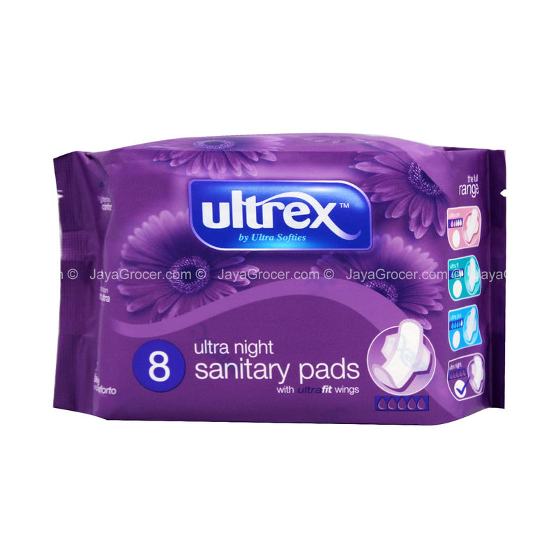 Ultrex Ultra Night Sanitary Pads with Ultra Fit Wings 8pcs