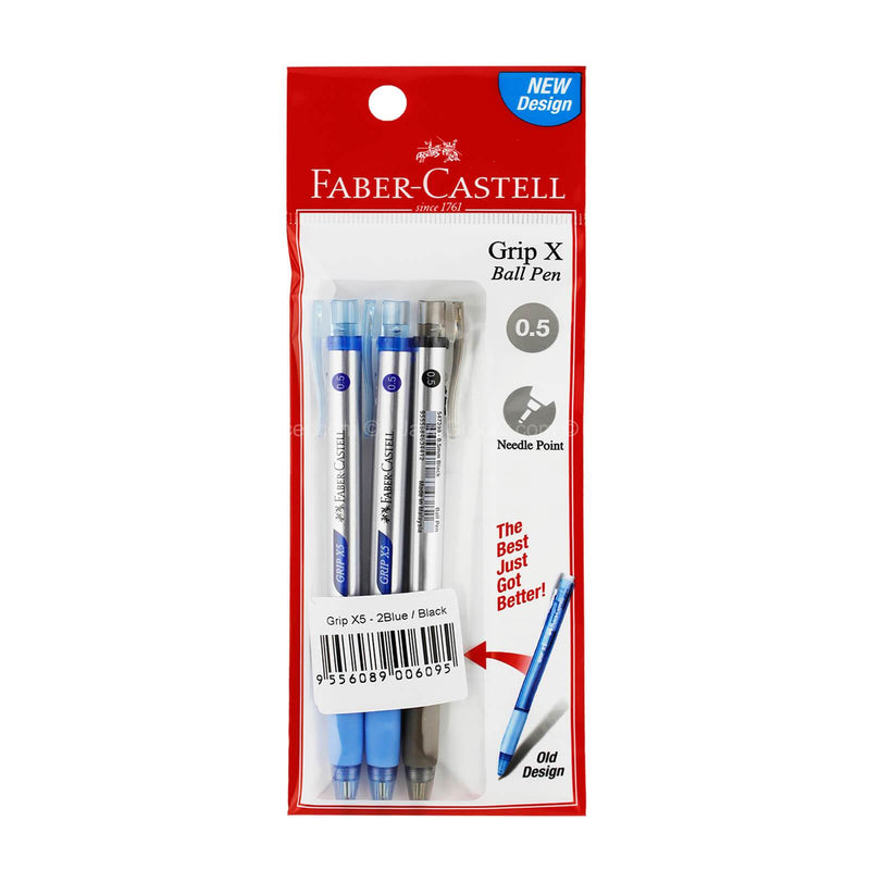 Faber-Castell Grip X Ball Pen 0.5 (2 Blue + 1 Black) 3pcs