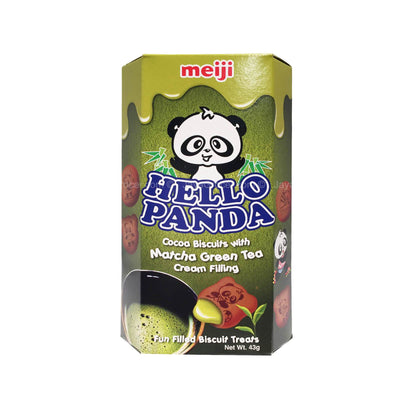 Meiji Hello Panda Cocoa Biscuits with Matcha Green Tea Cream Filling 50g